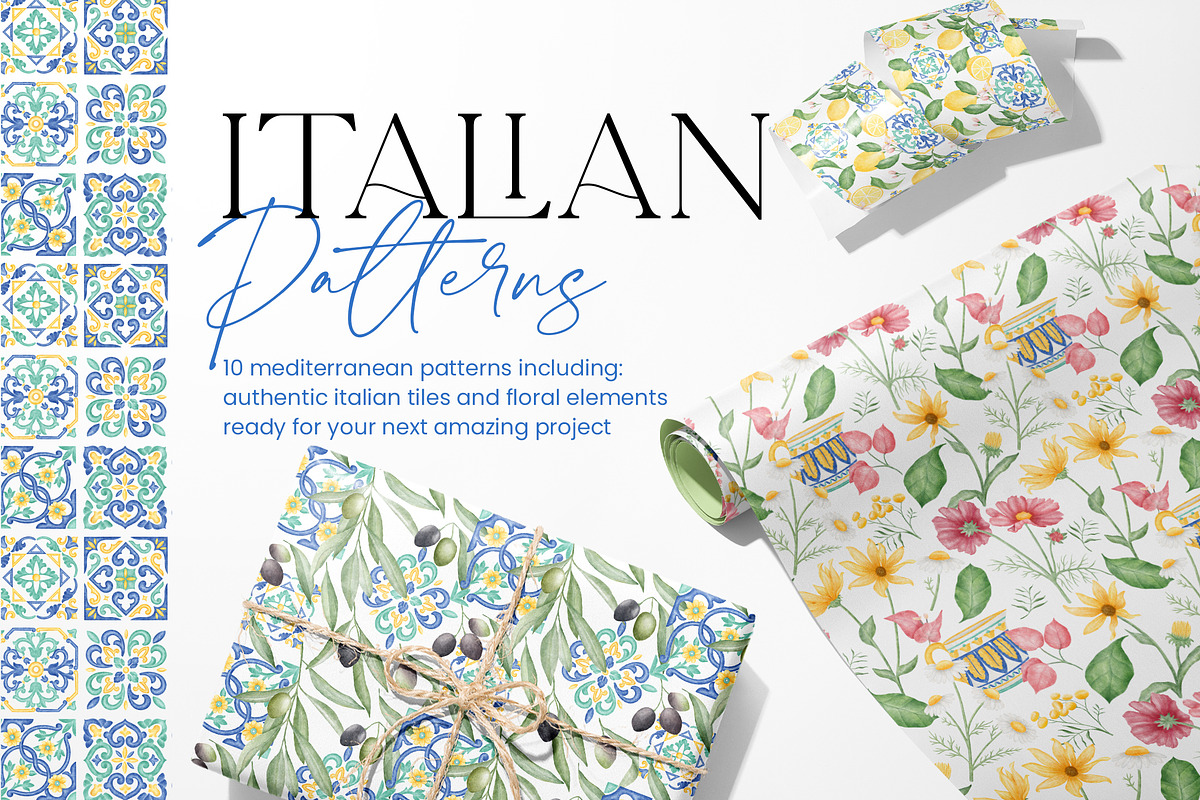 Italian Seamless Patterns Collection, a Pattern Graphic by Corina Moscu (Photo 1 of 9)