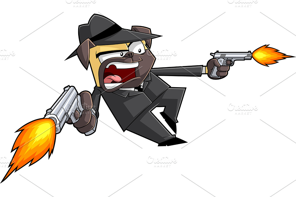 Funny Mafia Pug Cartoon Character, an Illustration by HitToon