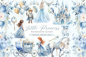 Blue Princess Clipart Set, a Person Illustration by ClipArtCharm