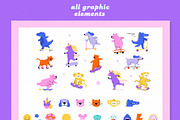 Cool Kid: 90s Graphic & Pattern Set, an Animal Illustration by AlekseliArt (Thumbnail 5 of 13)