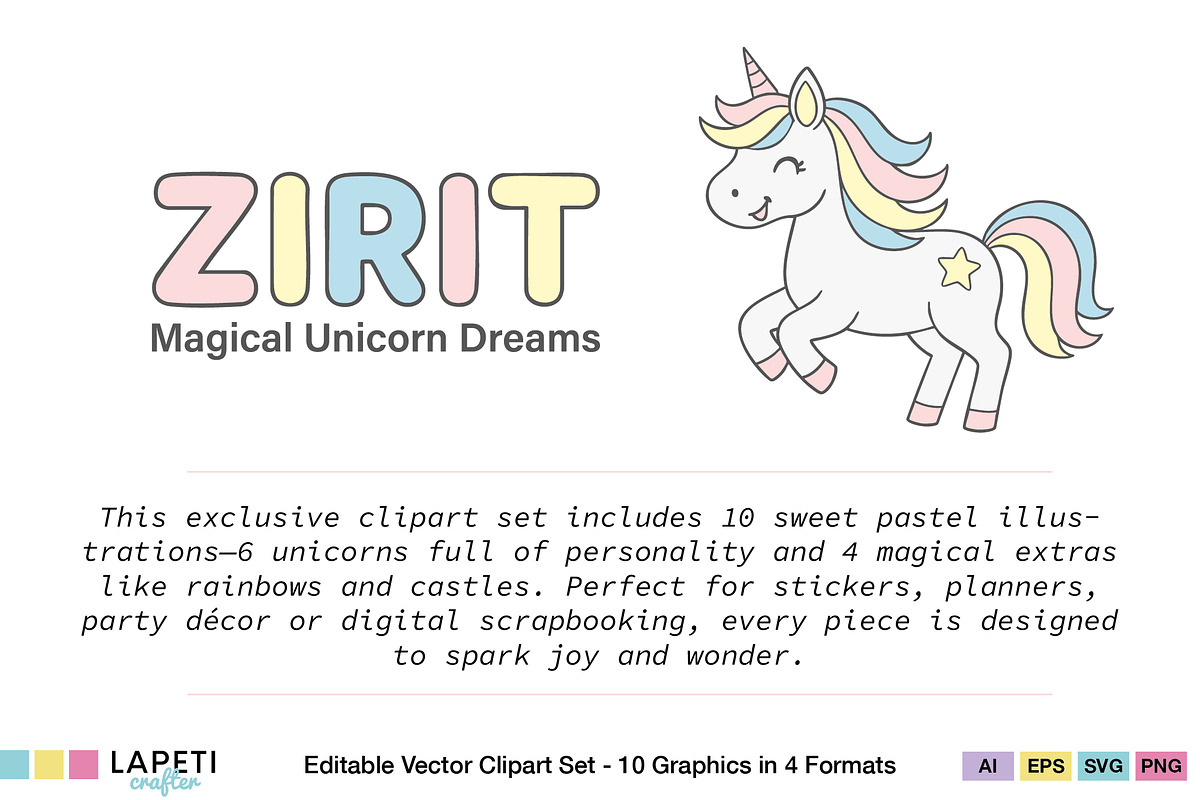 Pastel Unicorn Clipart Set, an Animal Illustration by Lapeticrafter (Photo 7 of 8)