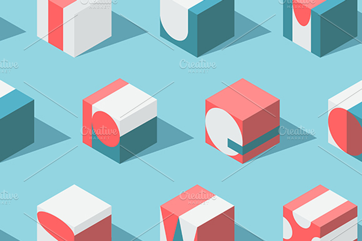 Isometric ABC, numerals and pattern preview 2