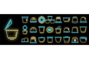 Capsule Coffee Icons Set Vector Neon