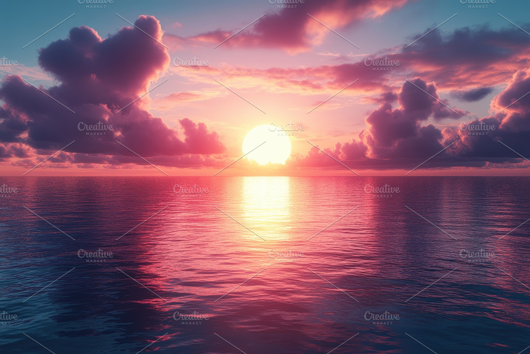 Breathtaking sunset over calm ocean, a Photo by Tanuart