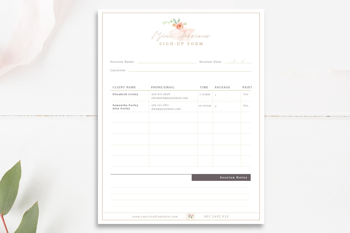 Mini Session Registration Form PSD, a Stationery Template by By ...