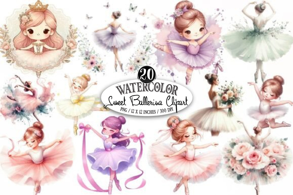 Sweet Ballerina Clipart Bundle, an Illustration by Designking (Photo 1 of 3)