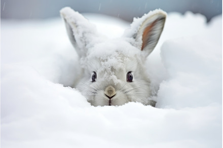 a rabbit burrowing under the snow
