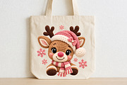 Pink Christmas Reindeer Crochet PNG, a Seasonal Illustration by CraftArtStudio (Thumbnail 2 of 4)