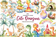 Watercolor Prehistoric Cute Dinosaur, an Illustration by CreationArt (Thumbnail 1 of 9)