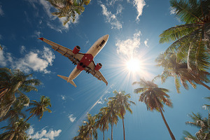 Airplane landing tropical paradise s, a Photo by Pixeness Studio