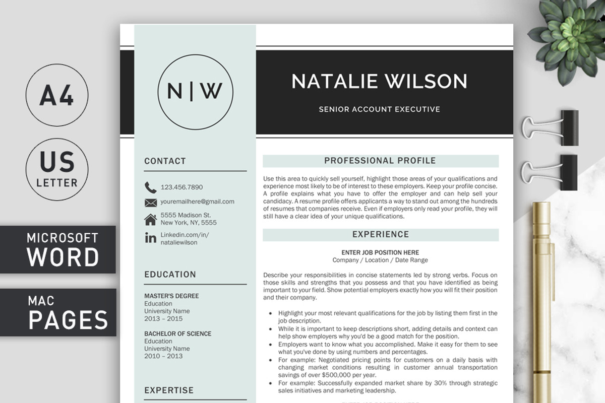 2 Page Resume Template | CV Template, a Resume Template by Klamp Studio (Photo 1 of 8)