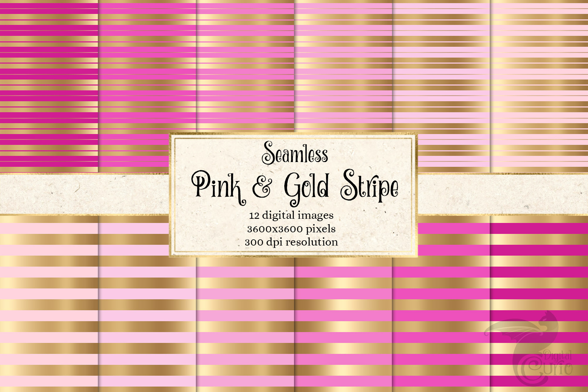 Pink and Gold Stripe Digital Paper, a Pattern Graphic by Digital Curio