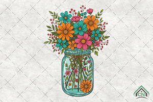 Mason Jar Floral Bouquet PNG, an Illustration by Craft Nest