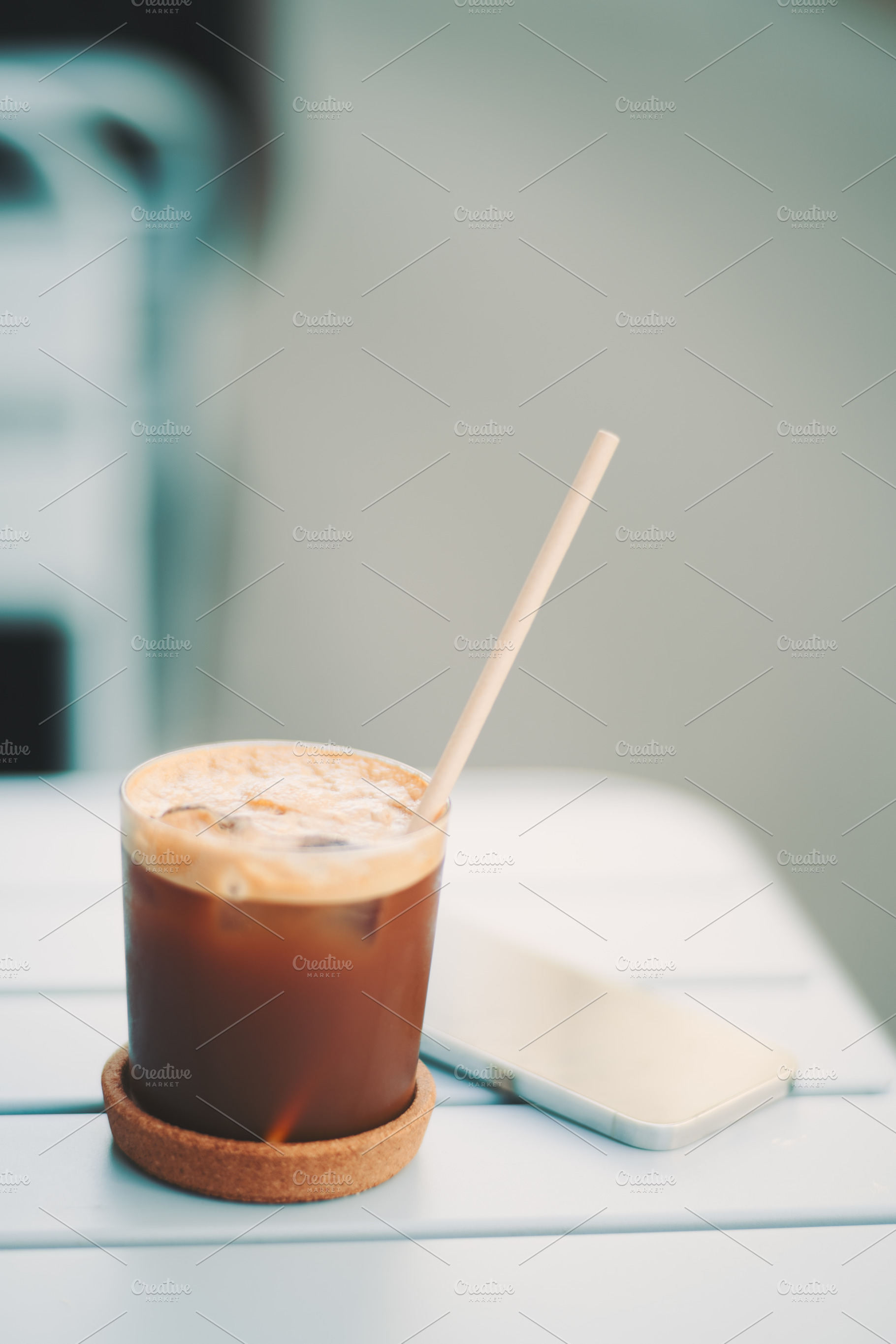 Iced espresso tonic, selective focus, a Food & Drink Photo by SkyNext