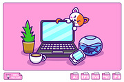 Cute Cat Sitting On Laptop with Coff, a Technology Illustration by Artstorystudio (Thumbnail 1 of 3)