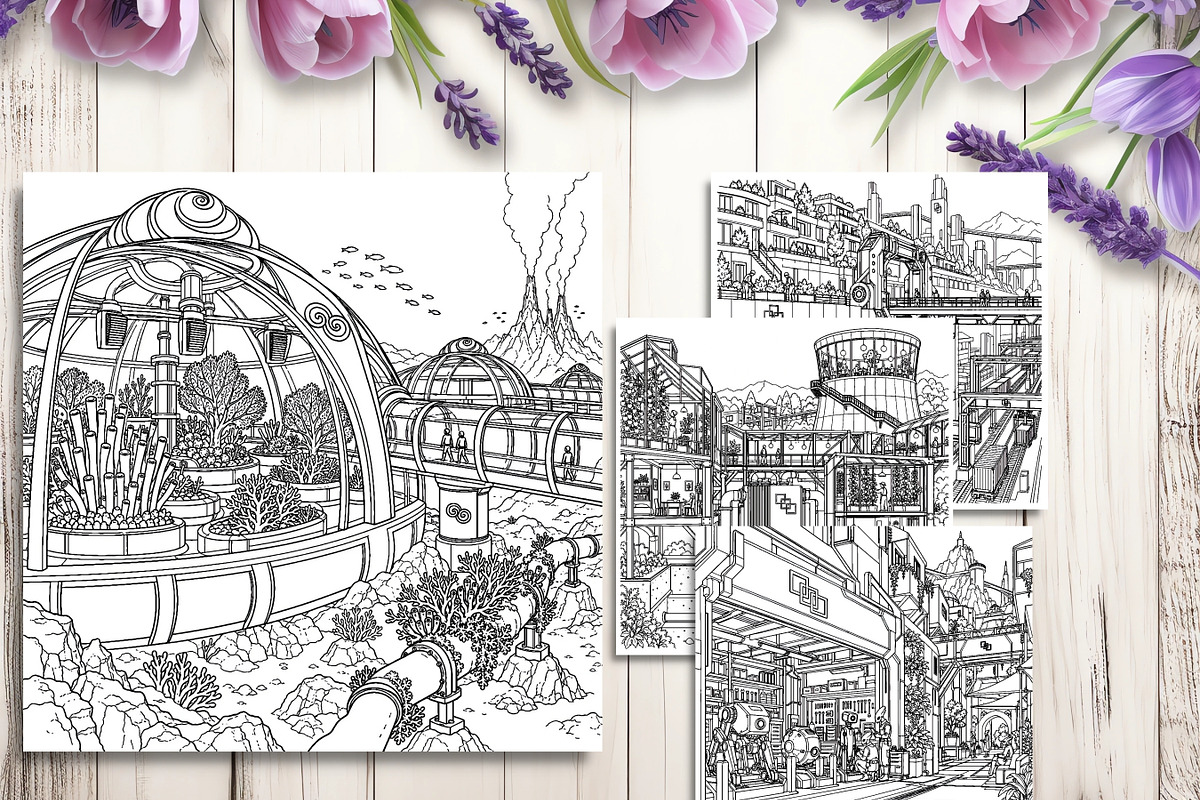 80 Sci-Fi Coloring Pages Bundle, a Brochure Template by LA Design (Photo 6 of 10)