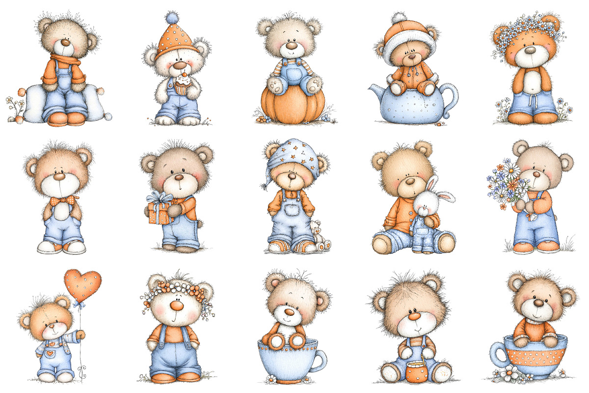 Whimsical Cute Teddy Bear Clipart, an Illustration by Pixels.Craft (Photo 5 of 6)