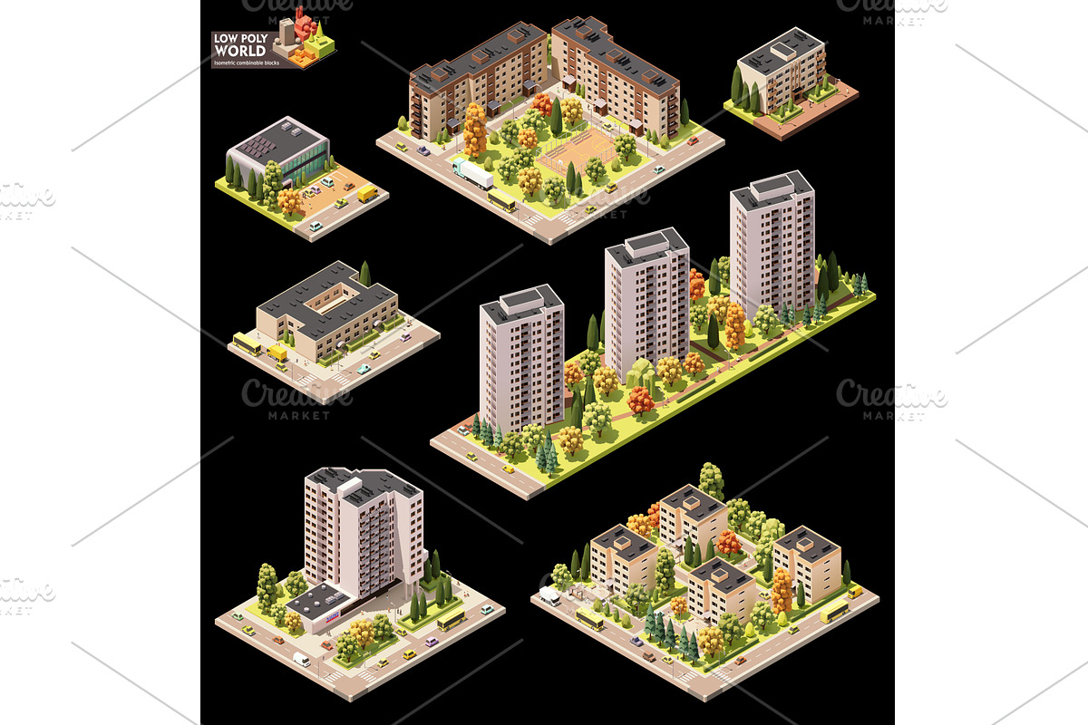 Vector isometric city map blocks, an Illustration by tele52
