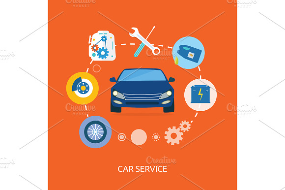 Auto Mechanic Service Flat Icons
