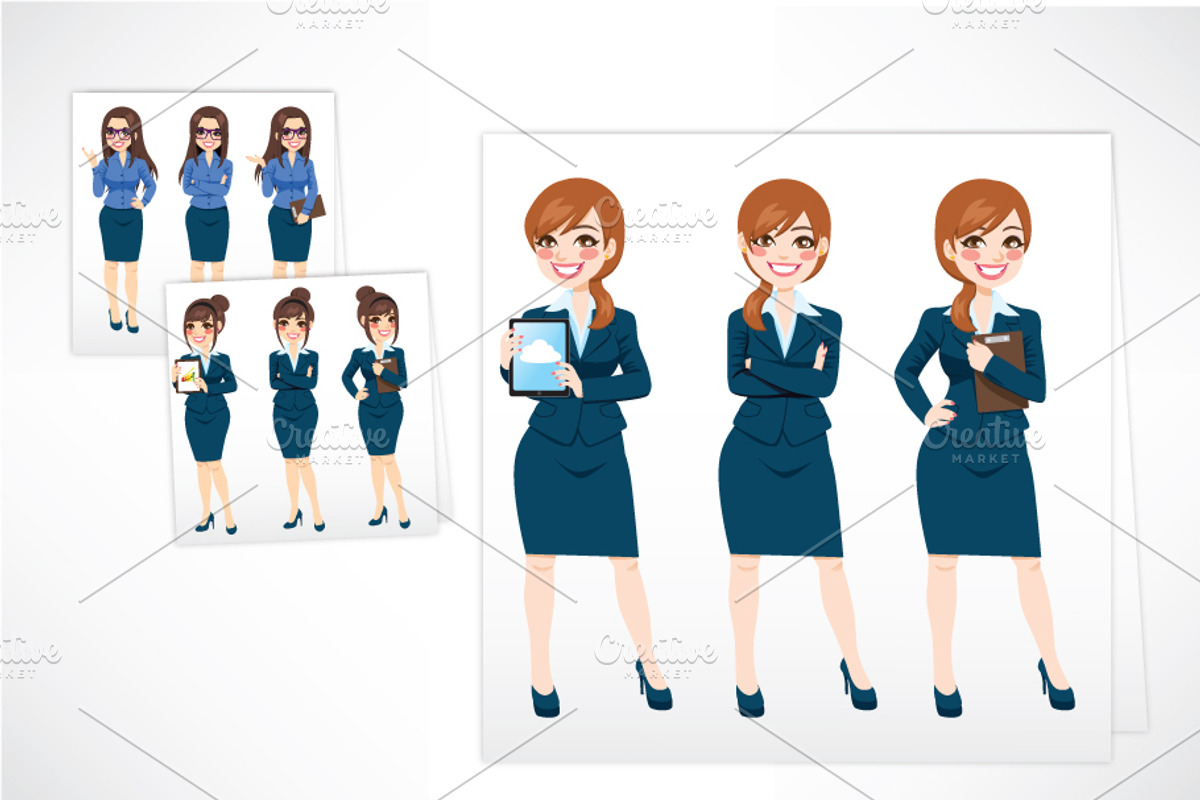 3 Businesswomen Blue Suits, a Person Illustration by Kakigori Studio (Photo 3 of 3)
