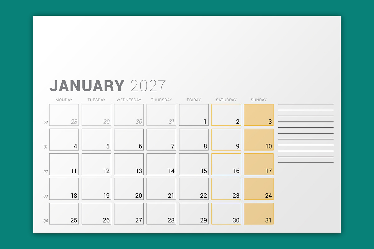 Modern 2027 Vector Calendar EPS, a Texture Illustration by mikhailmorosin (Photo 3 of 4)