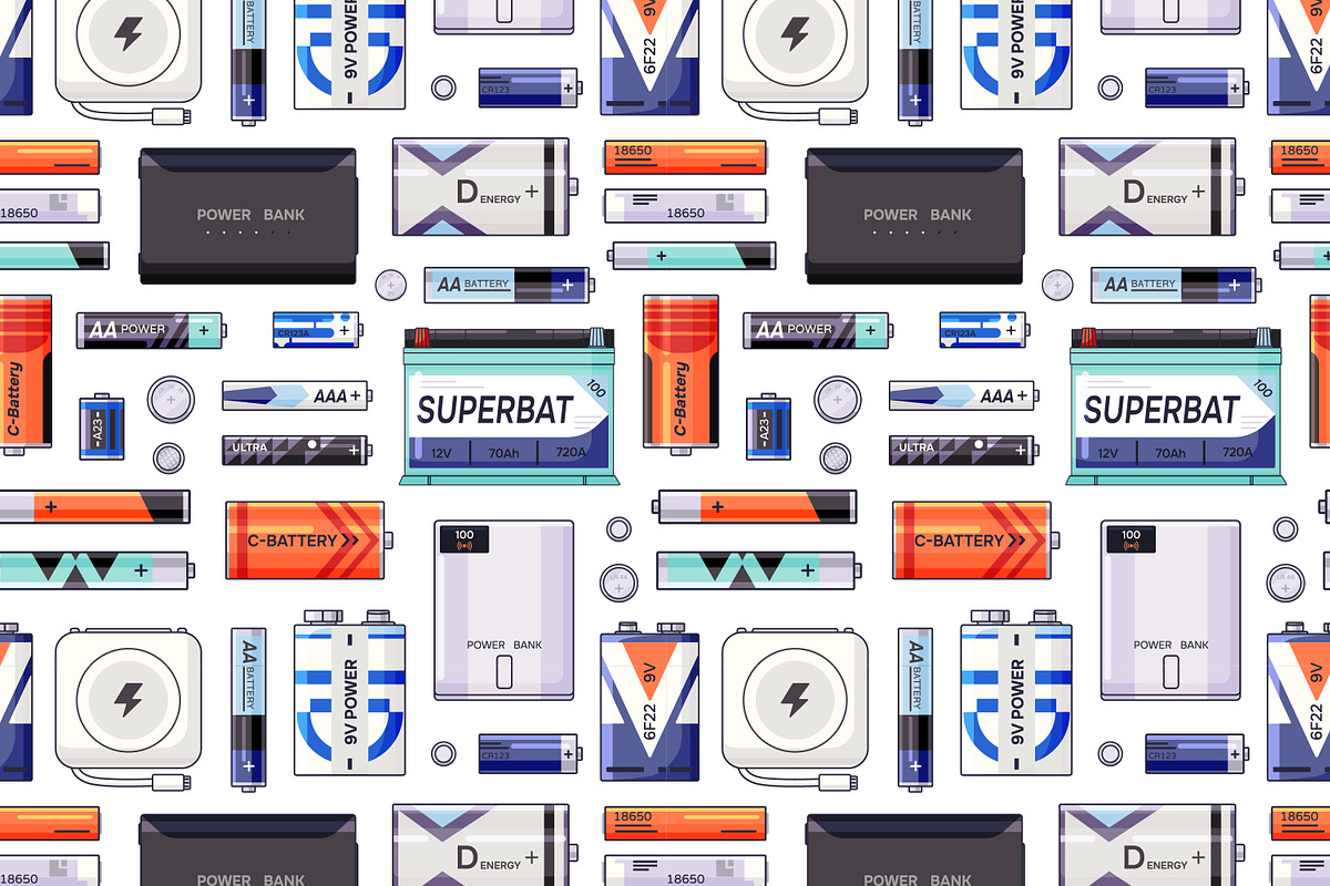 Batteries and accumulators set, a Technology Illustration by PaperTrident (Photo 4 of 6)