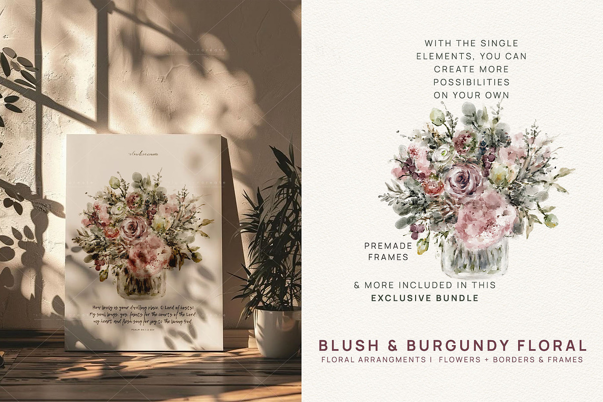 Blush & Burgundy Watercolor Flowers, a Texture Illustration by slowlivecreate (Photo 6 of 6)