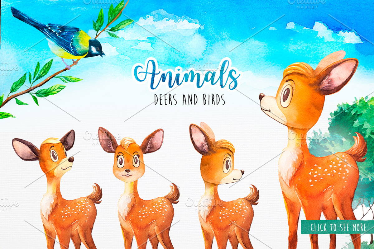 Spring Animals. Watercolor., an Animal Illustration by AlexGreenArt (Photo 2 of 3)