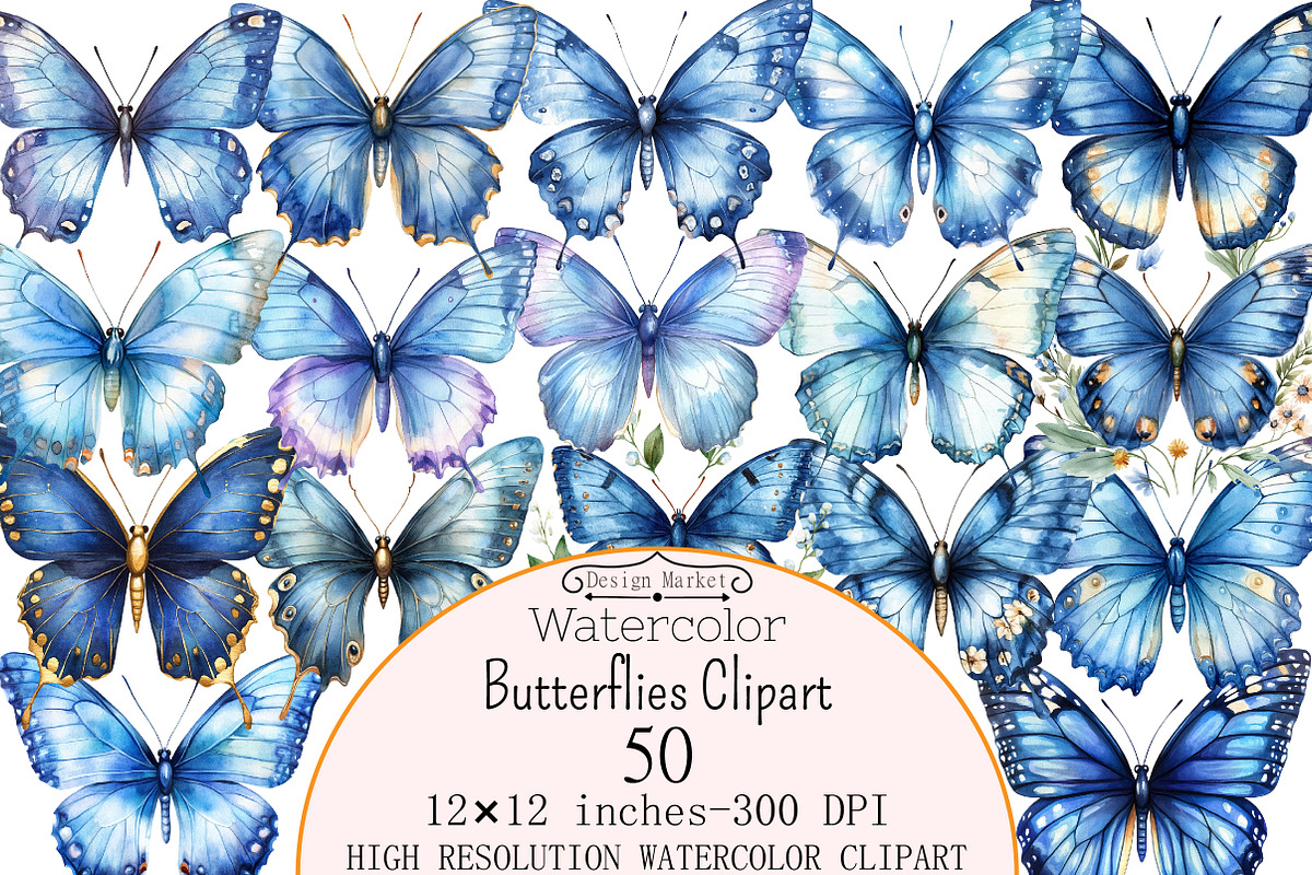 Watercolor Butterflies Clipart, a Seasonal Illustration by Design Market (Photo 1 of 5)