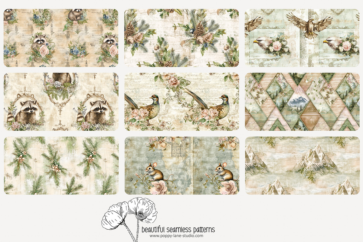 70 vintage woodlands repeat pattern, a Pattern Graphic by Poppy Lane Studio (Photo 9 of 10)