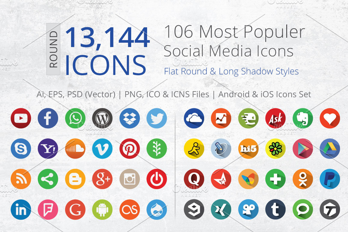 212 Flat Round Social Media Icons