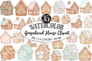 Watercolor Gingerbread House Clipart, an Illustration by Designking