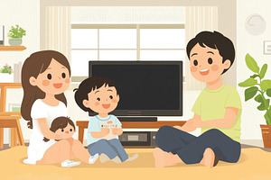 Happy family enjoys television, a Photo by Pavel_design