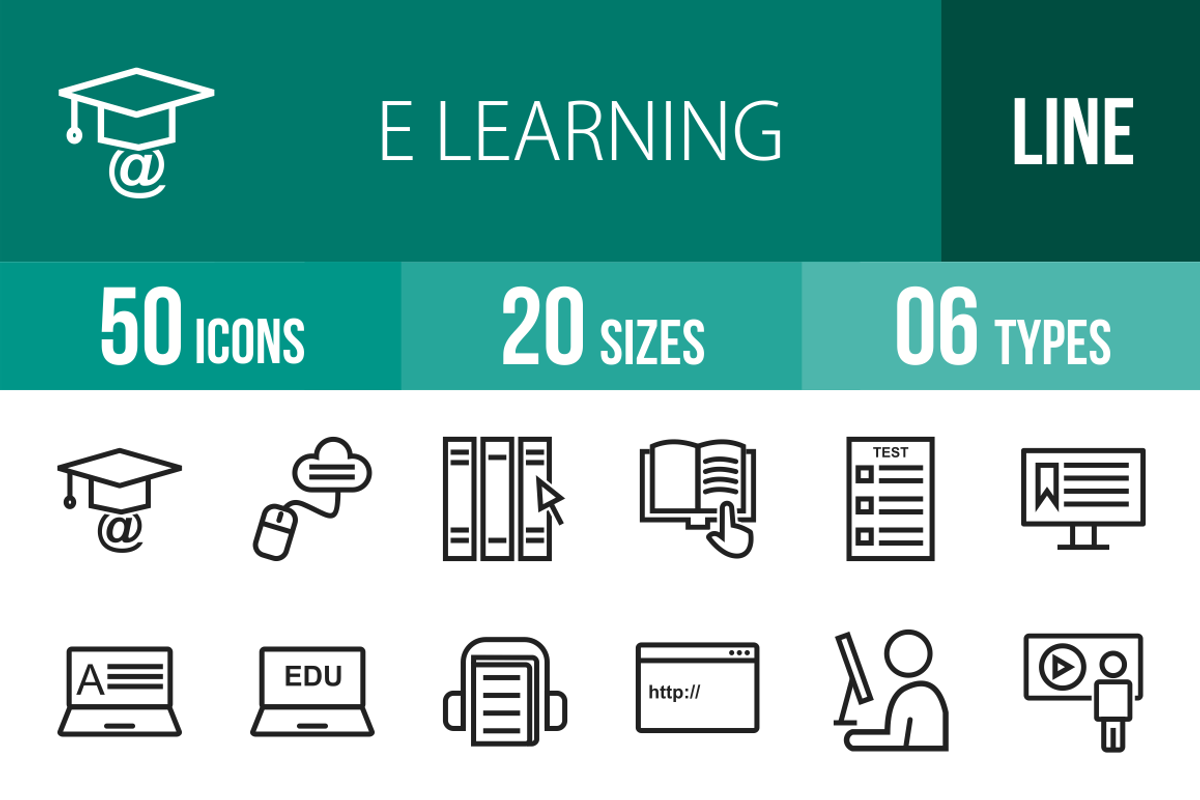 50 E Learning Line Icons, an Outline Icon by IconBunny