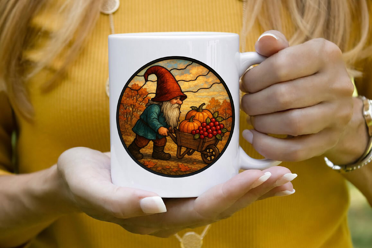 Round Fall Gnome Stained Glass Clipa, an Illustration by SVGArt (Photo 3 of 8)