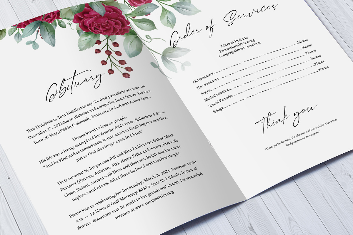 Floral Funeral Program Template, a Brochure Template by retrographix (Photo 5 of 5)