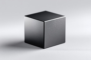 Matte black cube placed on a smooth surface against a soft gradient background, a Photo by AlyaAnd