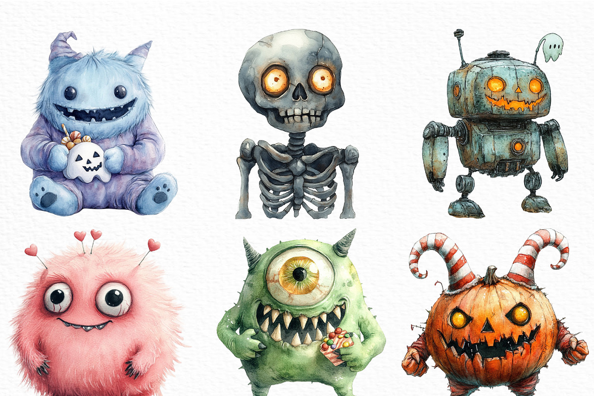 Halloween Monsters Clipart Bundle, an Illustration by Craft Nest (Photo 4 of 6)