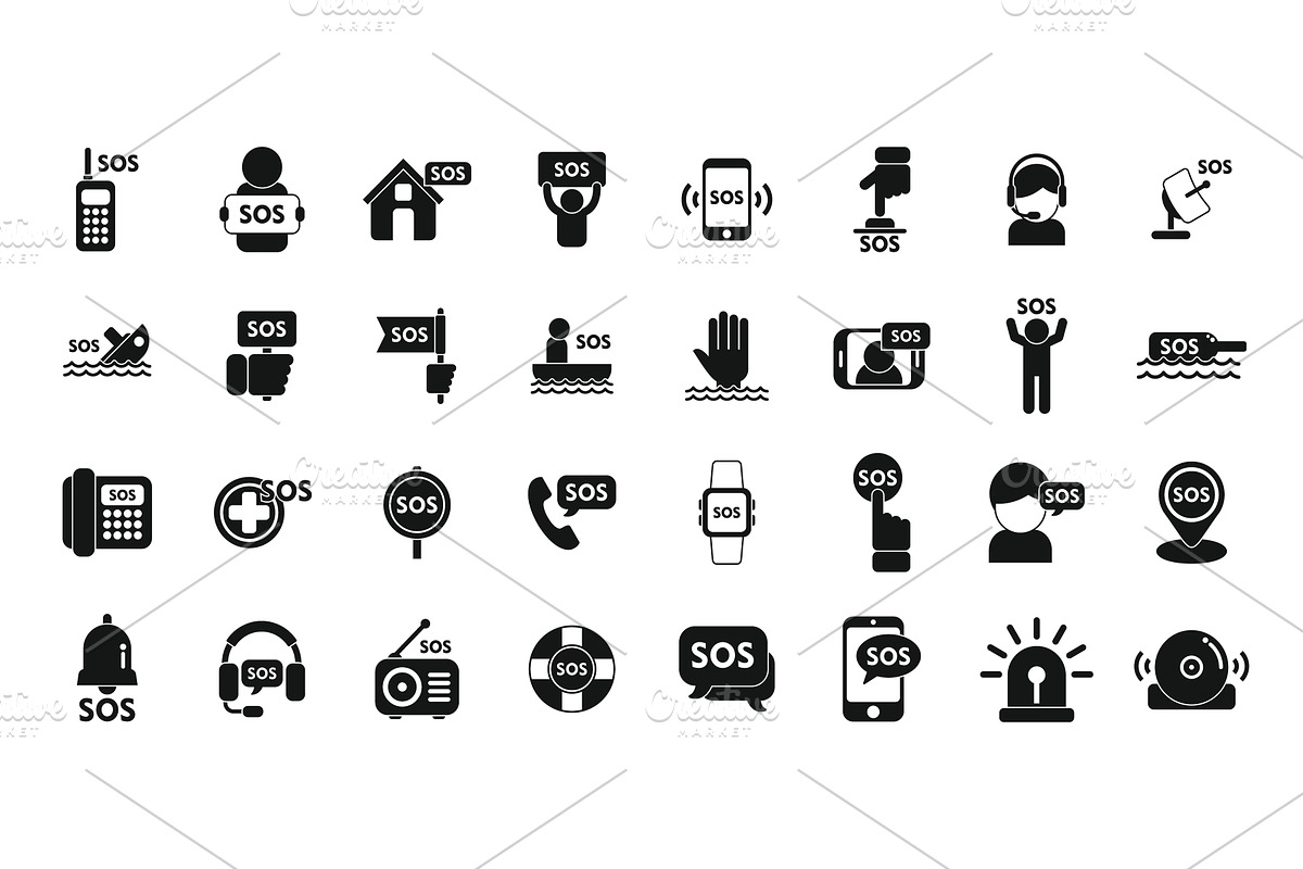 Sos icons set simple vector, a Transportation Illustration by Ylivdesign