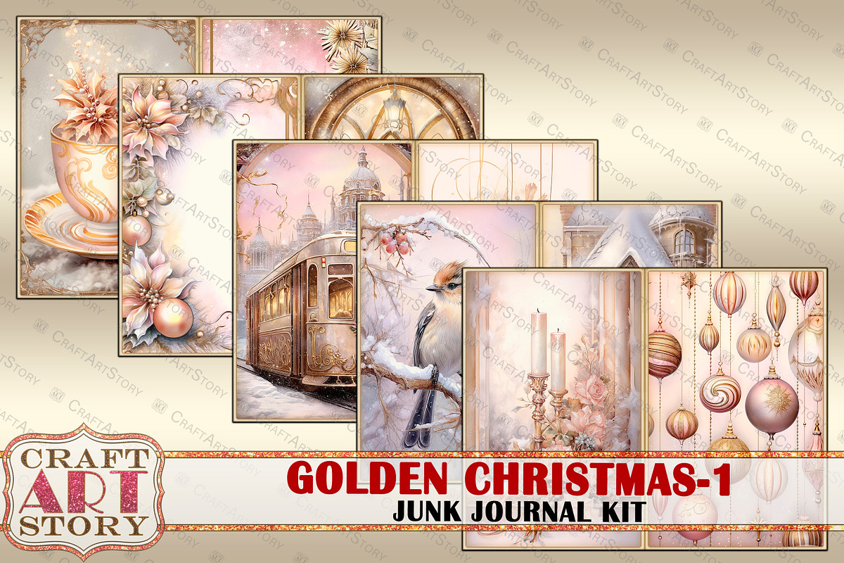Golden Christmas-1 Junk Journal, a Transportation Illustration by CraftArtStory (Photo 4 of 6)