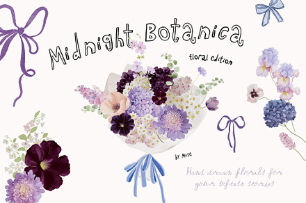 Midnight Botanica - Purple Flowers, a Decorative Illustration by Muse Artist