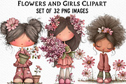 Flowers and Girls Clipart, an Illustration by Craft Nest (Thumbnail 1 of 6)