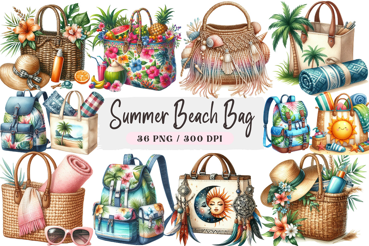Summer Beach Bag Clipart Bundle, a Seasonal Illustration by DreamArtGraphic (Photo 1 of 4)