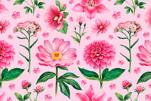 Watercolor pink flowers