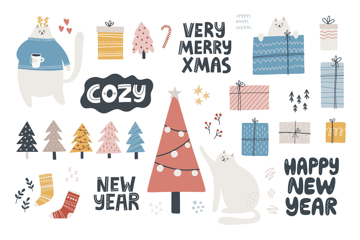 Modern Christmas. Cats & Lettering, an Object Graphic by MaNechaeva (Photo 3 of 14)