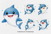 15 Bundle Watercolor Cute Shark Sea, an Animal Illustration by Morspective (Thumbnail 5 of 8)