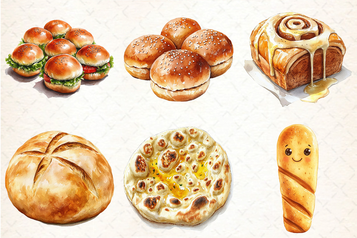 Watercolor Bread Clipart Bundle, an Illustration by DreamCafeArt (Photo 3 of 8)