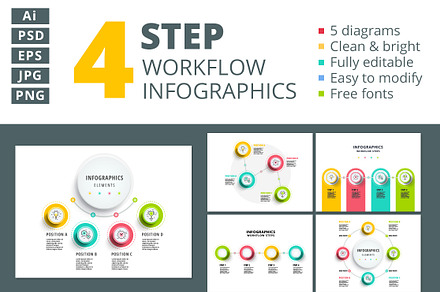 4 step workflow infographics