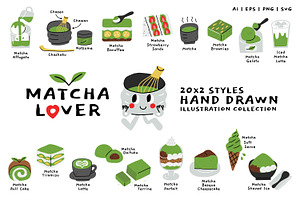 Matcha Lover: 20 Hand-drawn Cliparts, an Illustration by monkik