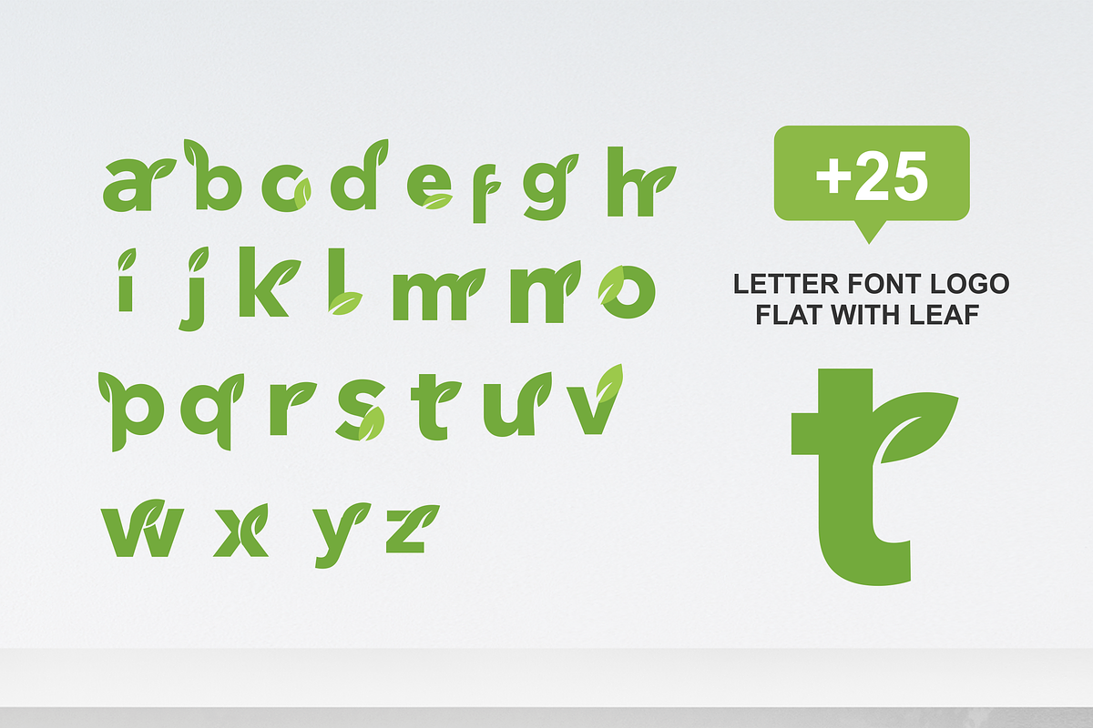 25 letter font logo flat with leaf